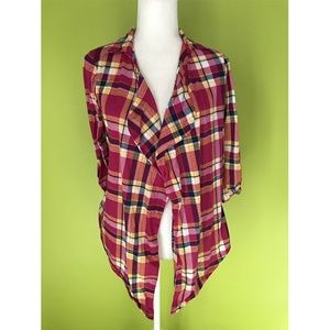Self Esteem  Draped Lapel Collar Plaid Top M